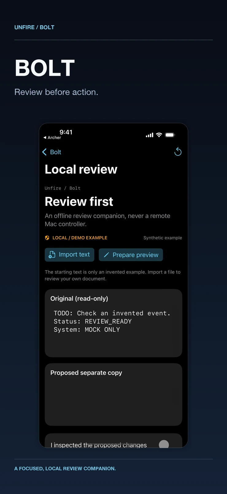 BOLT Mobile app cover showing the real iPhone local review interface