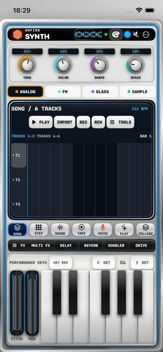 Unfire Synthesizer en iPhone