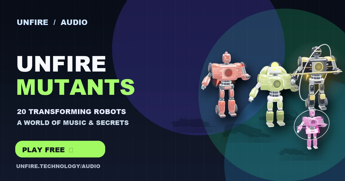 Illustrated promotional artwork featuring Unfire Audio's robots, not a gameplay screenshot