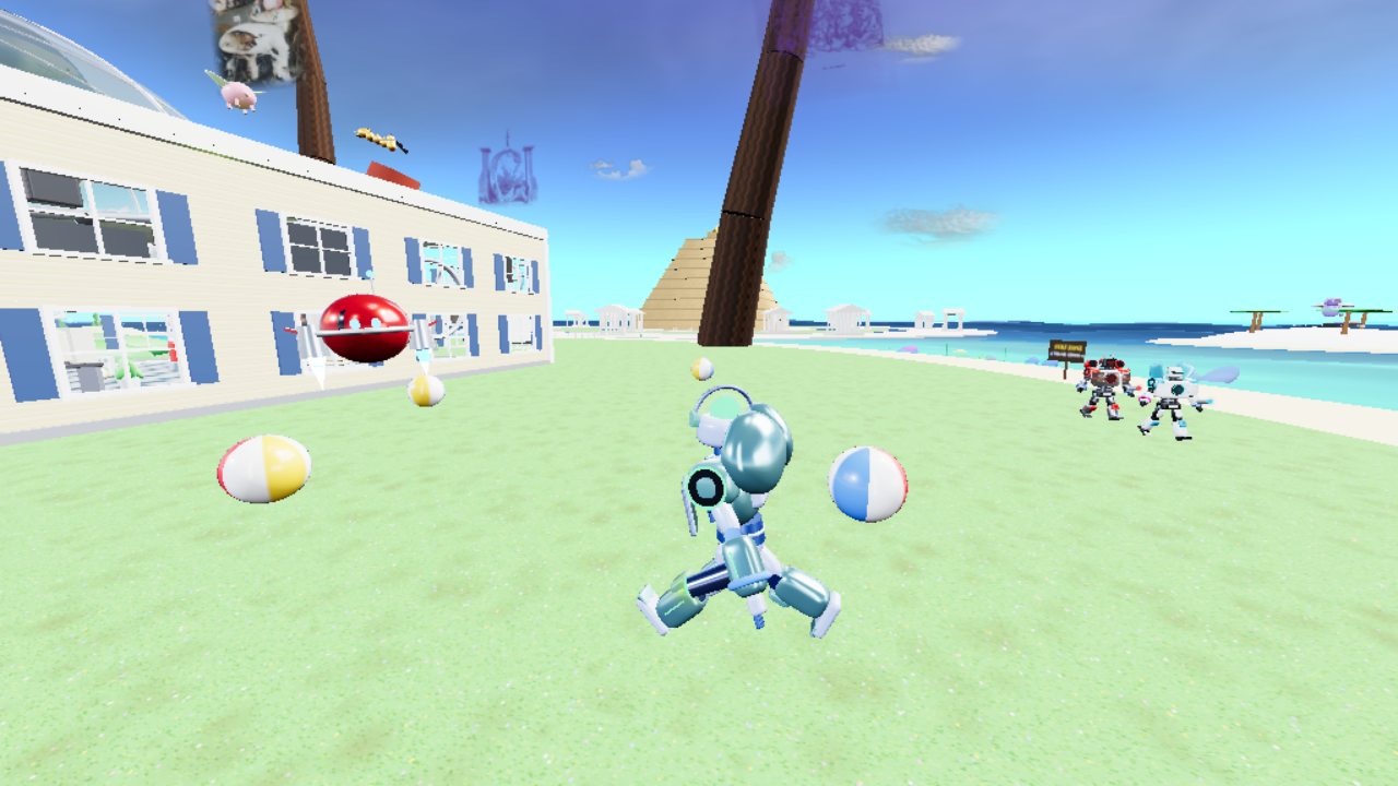 Robot real del videojuego explorando la isla principal a pie